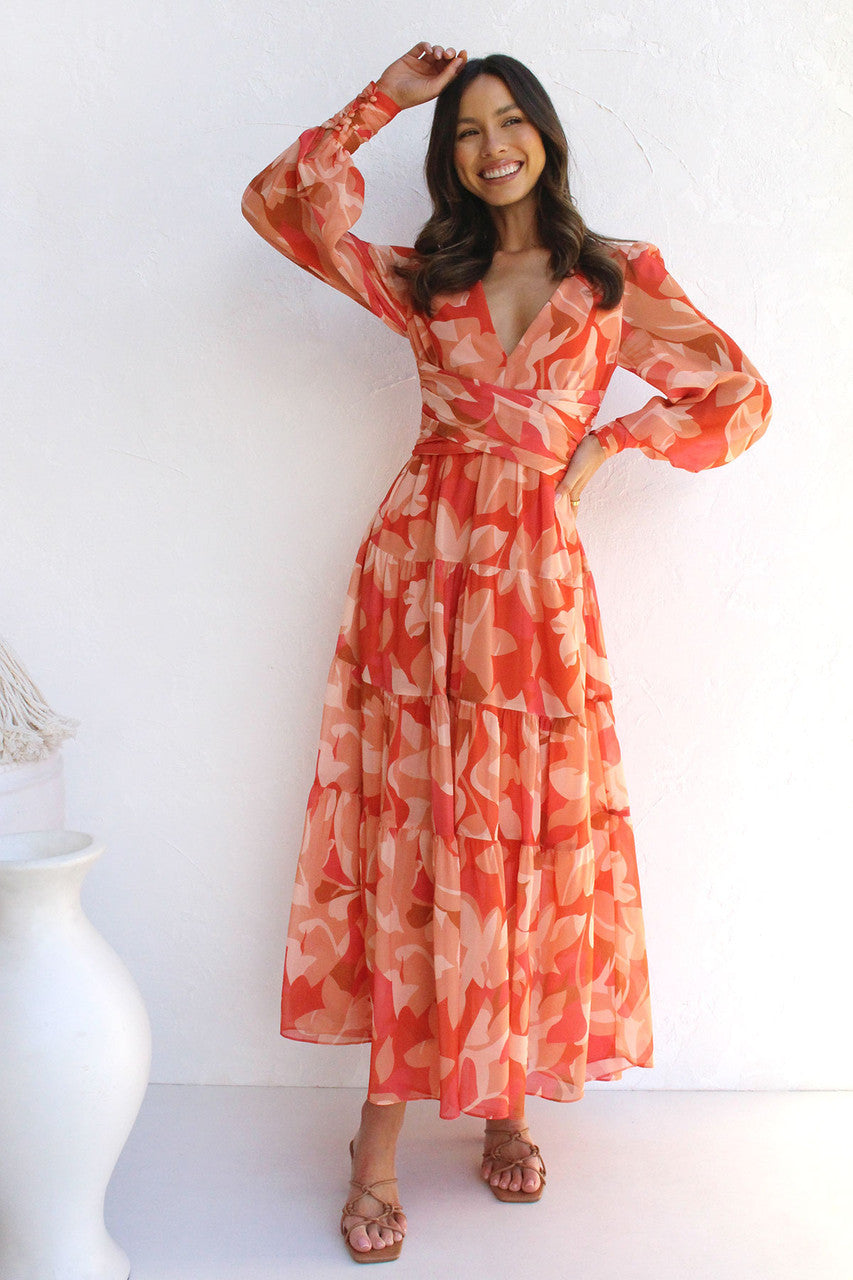 Painted Inspiration Maxi Dress with Balloon Sleeves and Flowers