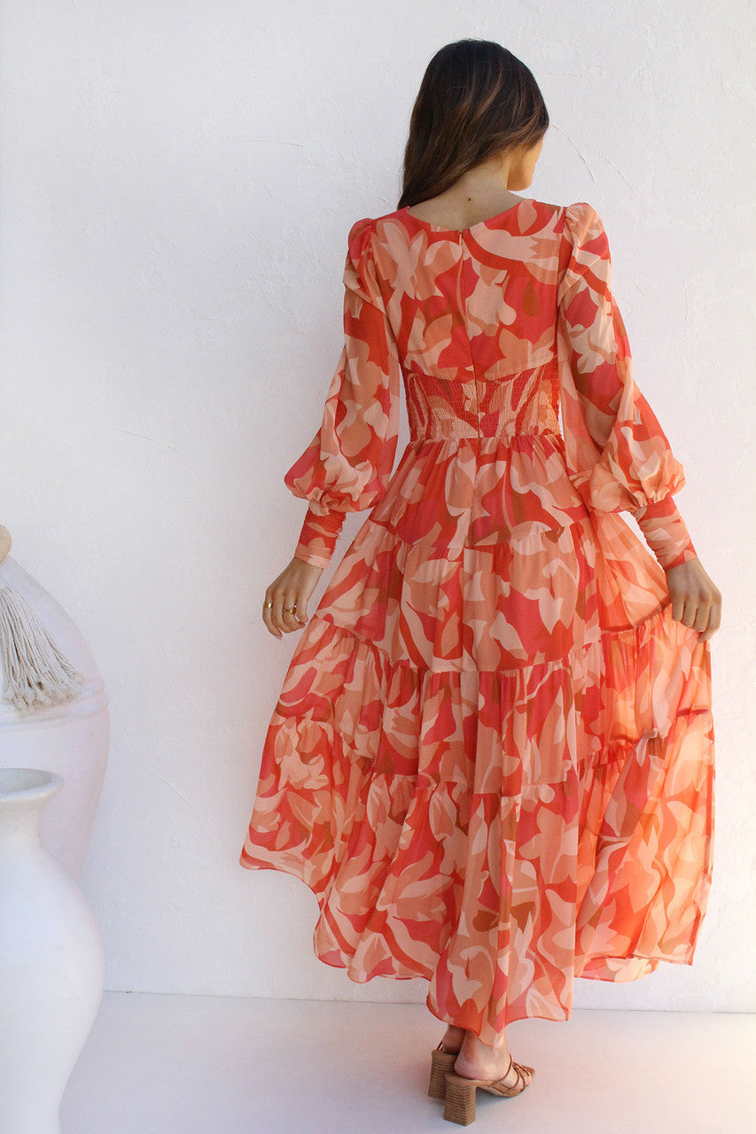 Painted Inspiration Maxi Dress with Balloon Sleeves and Flowers