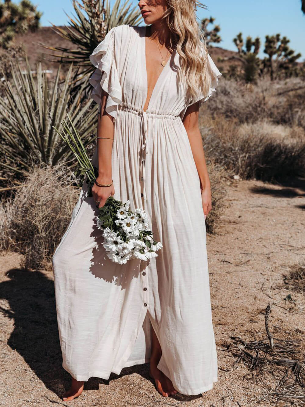 Knoop katoenlinnen perfecte strand Boho maxi-jurk