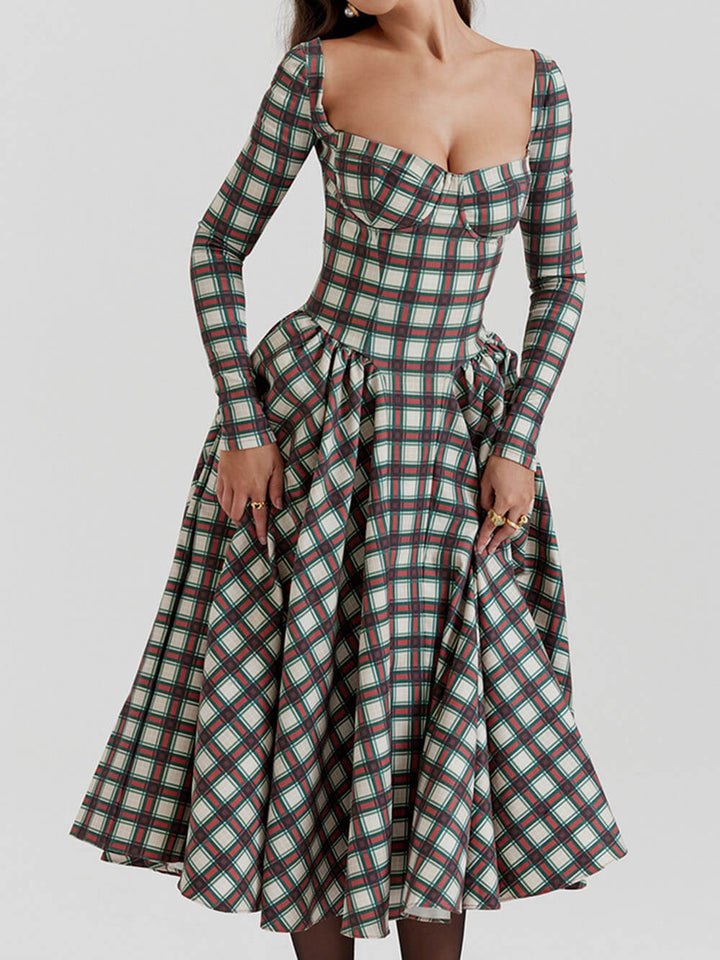 Rode Tartan korset midi-jurk