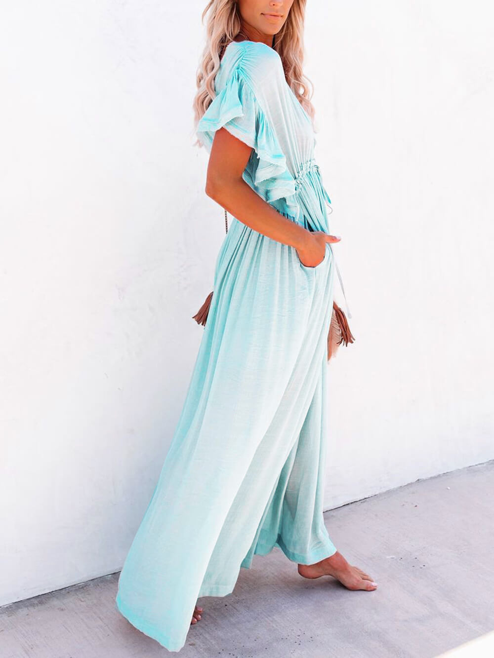 Knoop katoenlinnen perfecte strand Boho maxi-jurk