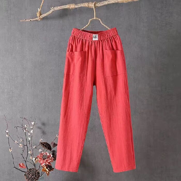 Camila / Cotton and linen trousers with an elasticated waist