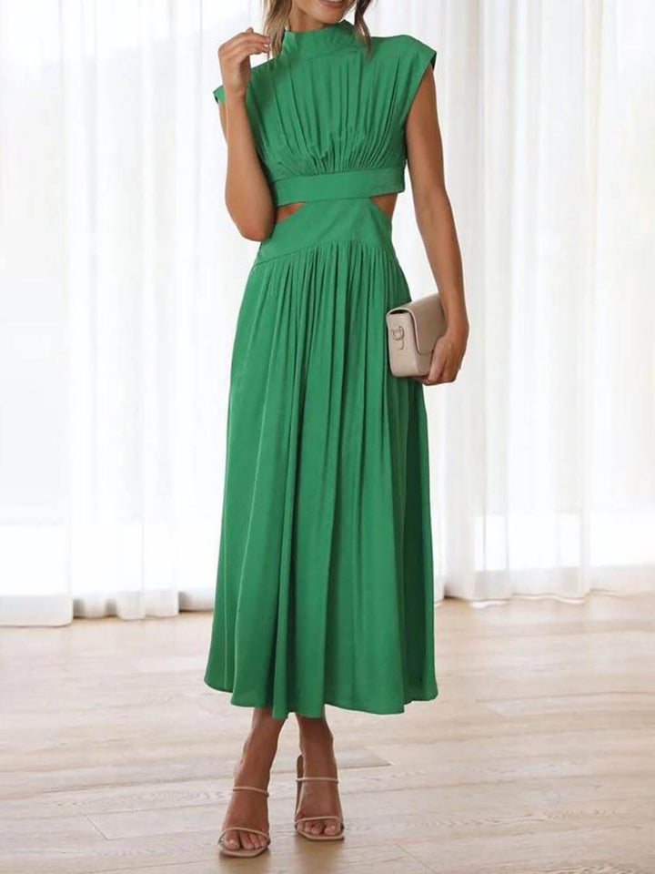 Holiday midi dress with cutout waist and pockets