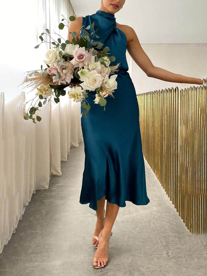 Unique Sleeveless High Neck Bridesmaid Maxi Dresses