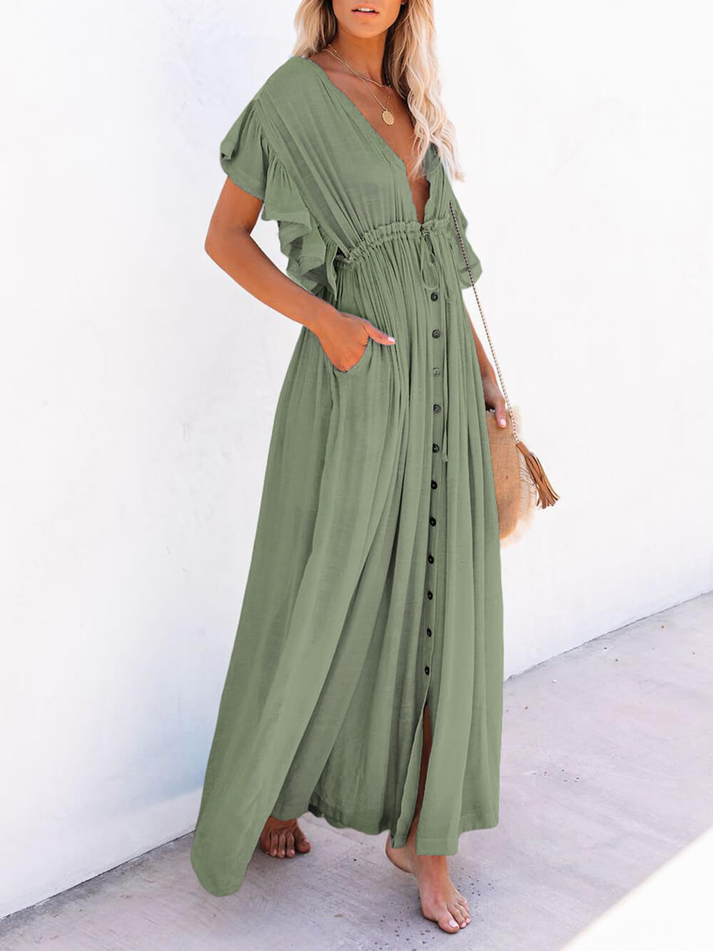 Knoop katoenlinnen perfecte strand Boho maxi-jurk