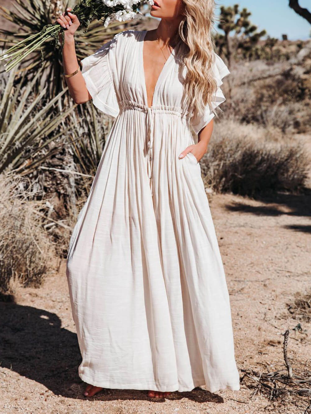 Knoop katoenlinnen perfecte strand Boho maxi-jurk