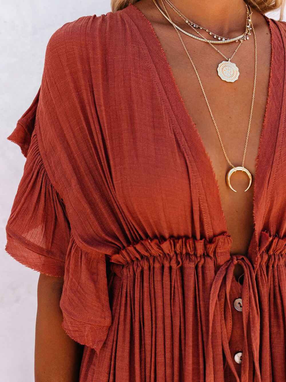 Knoop katoenlinnen perfecte strand Boho maxi-jurk