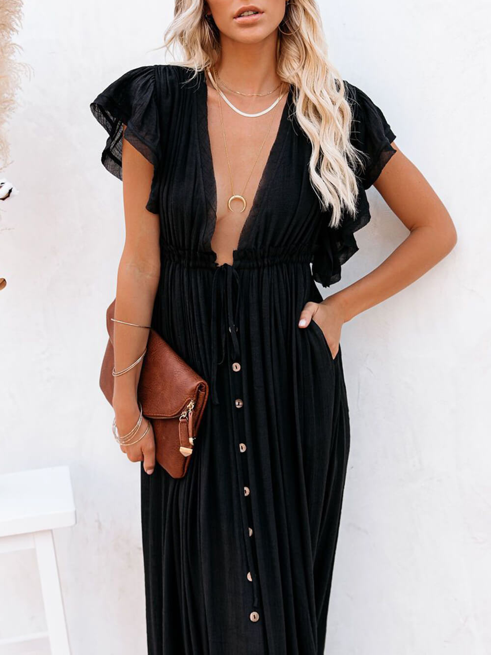 Knoop katoenlinnen perfecte strand Boho maxi-jurk