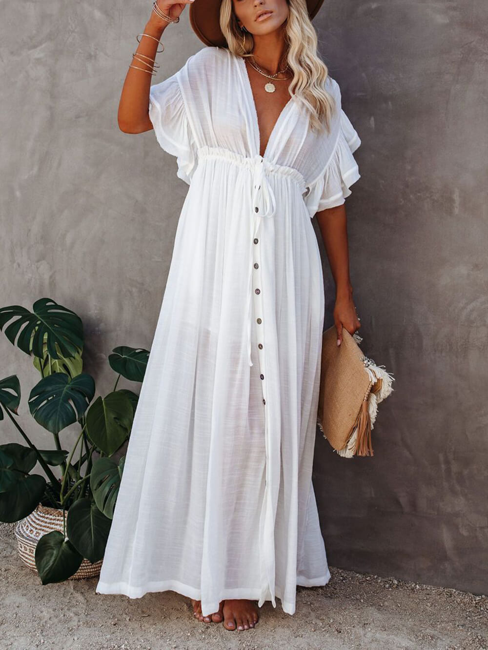 Knoop katoenlinnen perfecte strand Boho maxi-jurk