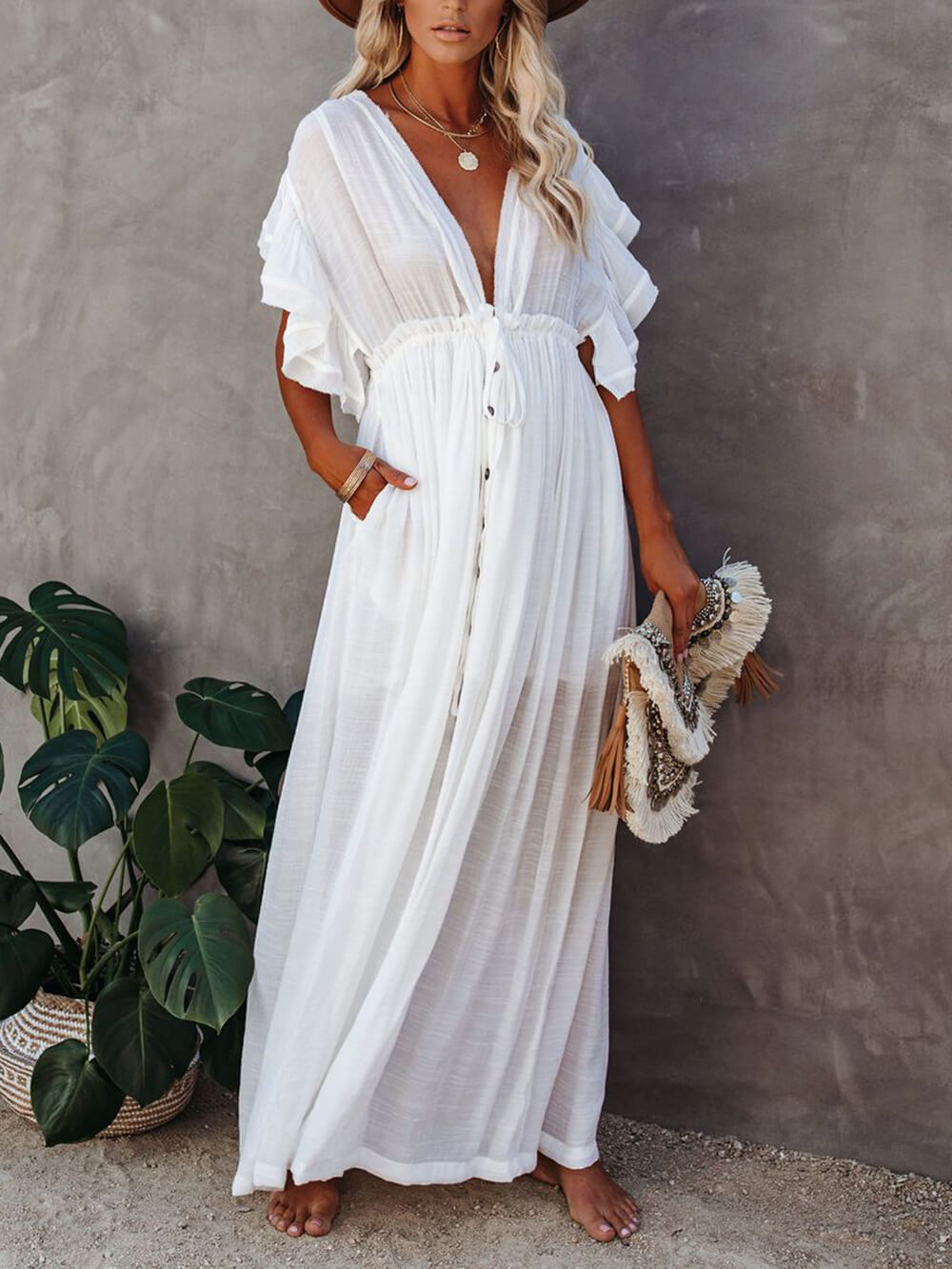 Knoop katoenlinnen perfecte strand Boho maxi-jurk