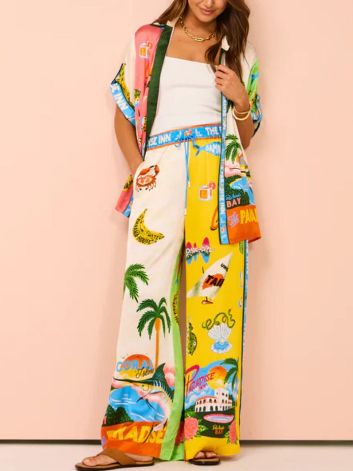 Sanne™ - Two-Piece Set with Contrasting Color Print in Summer Style