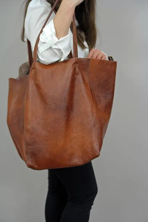 Sophie | Elegante Bruine Oversized Leren Tas met Bijpassende Portemonnee