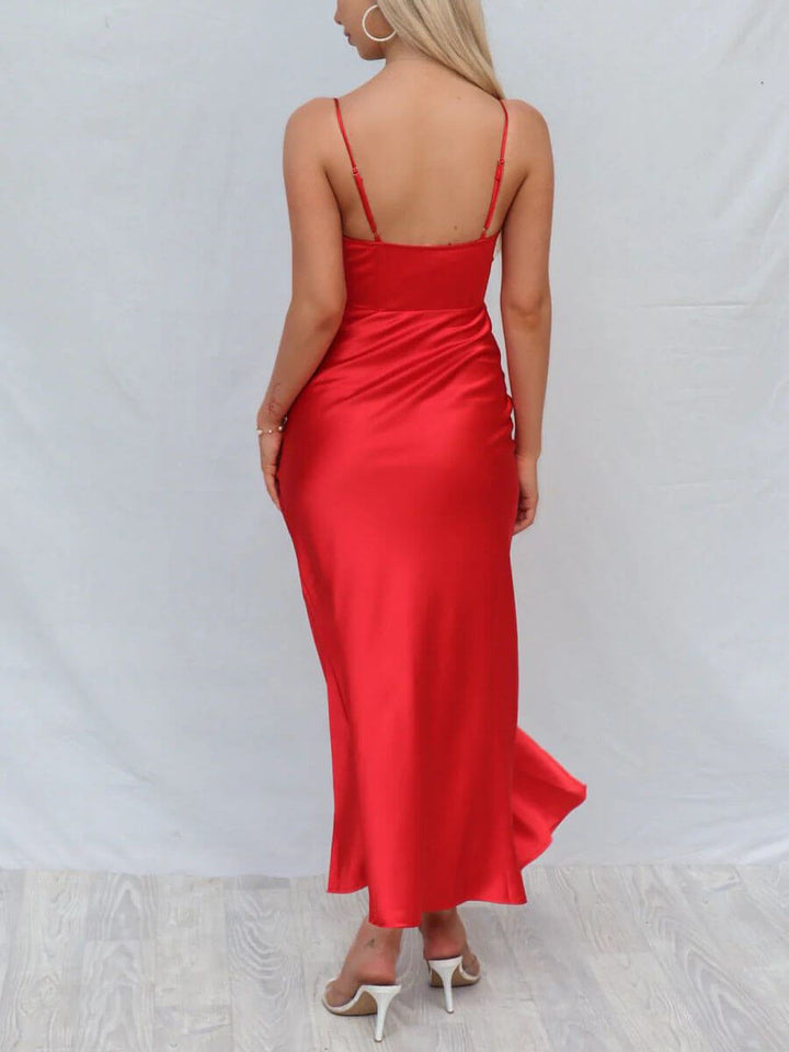 Satin midi dress with slit