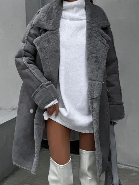 Amelie | Long Shearling Teddy Coat with Double Button Closure