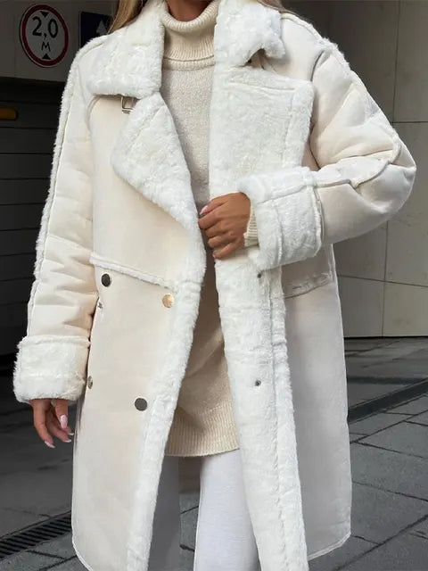 Amelie | Long Shearling Teddy Coat with Double Button Closure