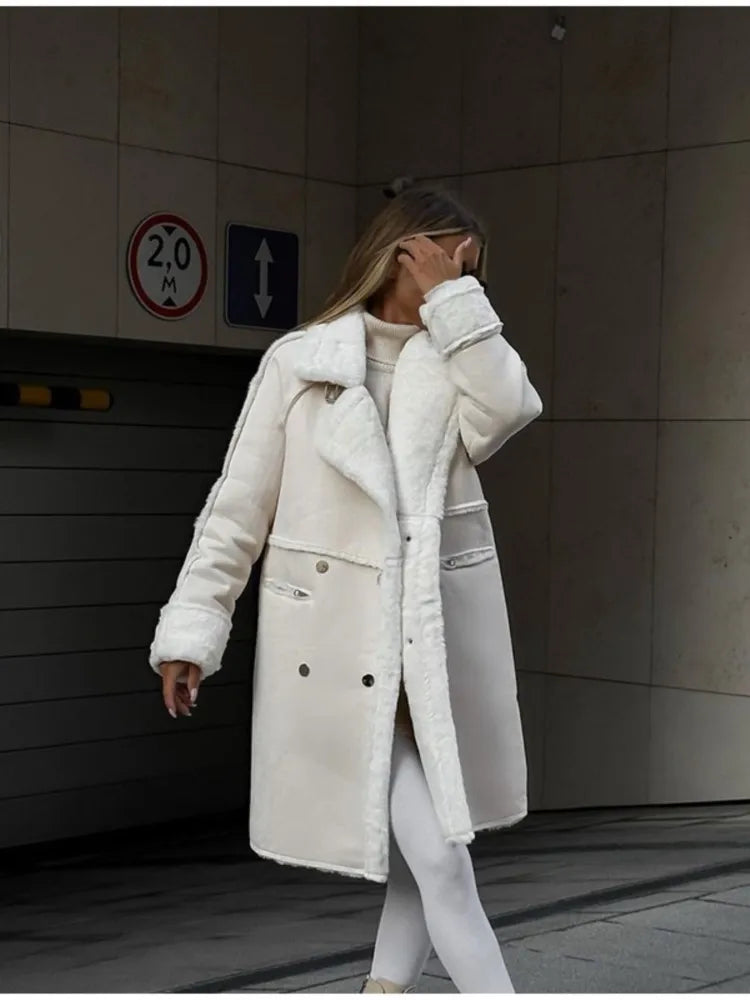 Amelie | Long Shearling Teddy Coat with Double Button Closure