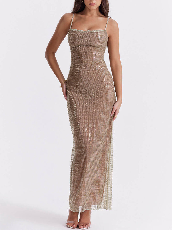 Cafe Au Lait Beaded Maxi Dress